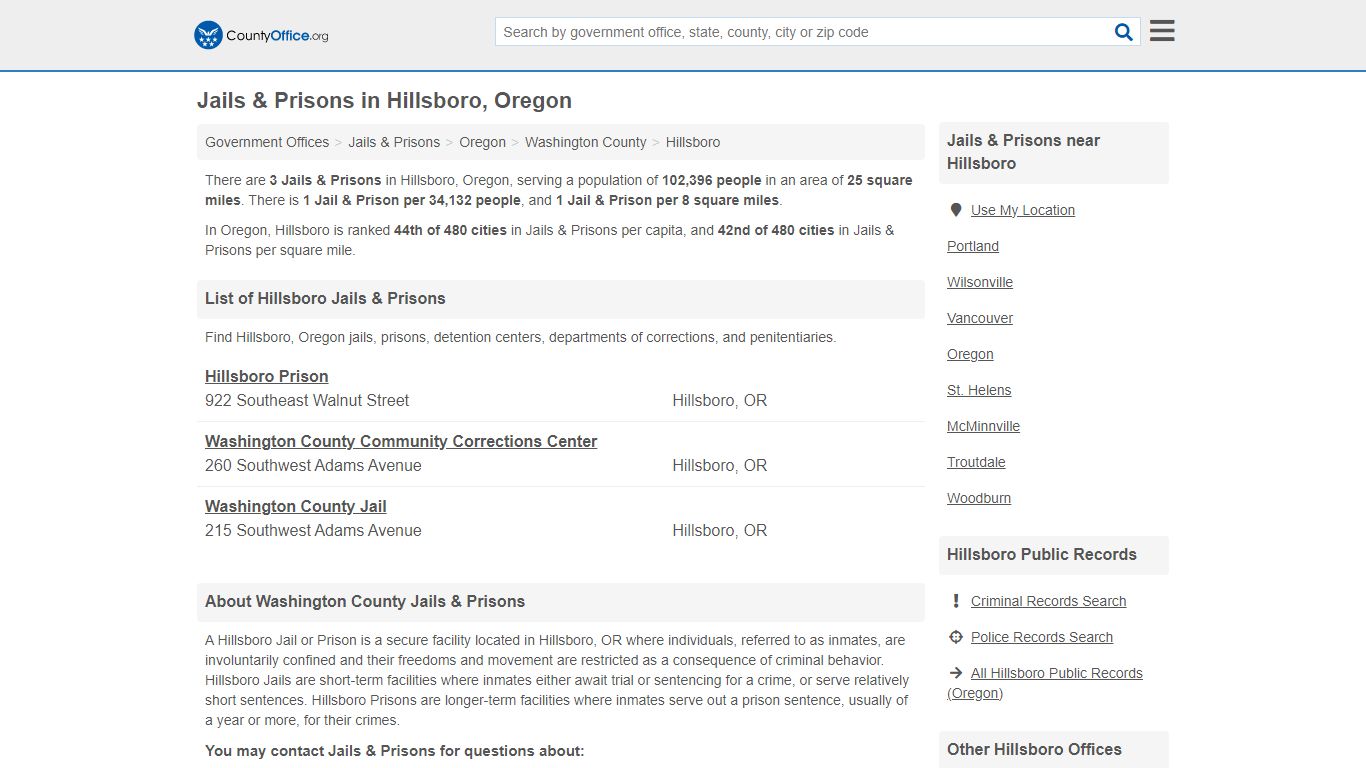 Jails & Prisons - Hillsboro, OR (Inmate Rosters & Records) - County Office